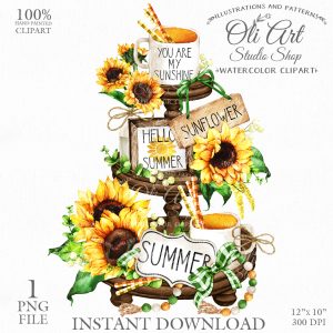 Summer Tiered Tray Design Sunflowers. Png File Hand Drawn graphics