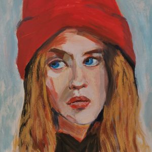 Unique Original wall decor acrylic paining woman portrait on cardboard 30 x 40 cm