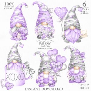 Watercolor Valentine’s blue Gnomes PNG clipart, love clipart
