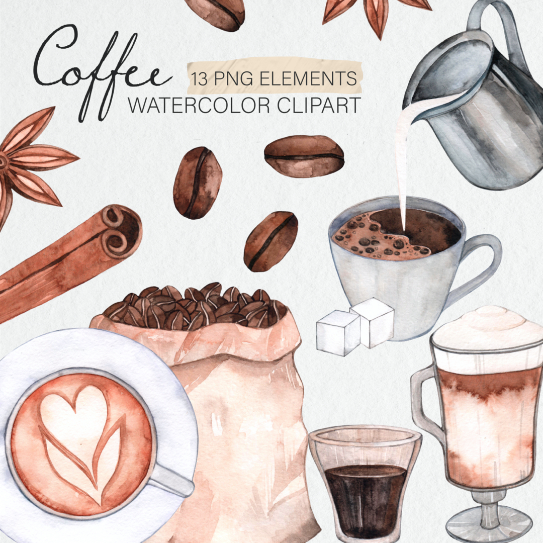 Watercolor Coffee Clipart 1
