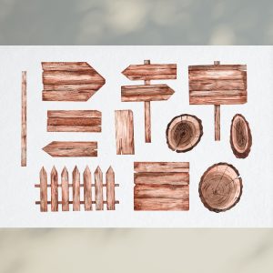 Watercolor Wooden Signs Clipart.Wooden Boards Clipart.Rustic Sign Slice Clip Art.Hand Painted PNG