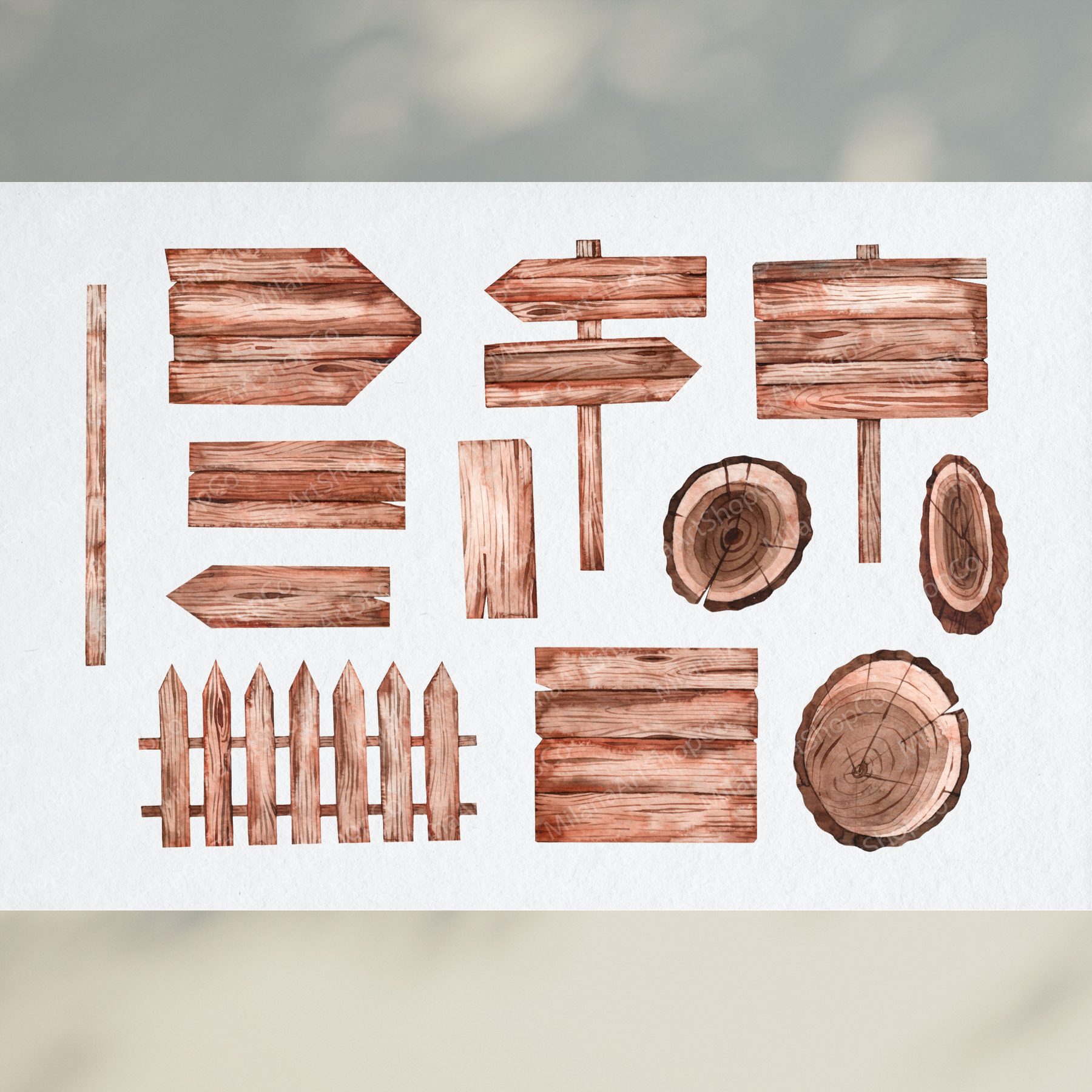Watercolor Wooden Signs Clipart 1