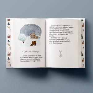 watercolor winter village clipart, people in winter forest illustrations