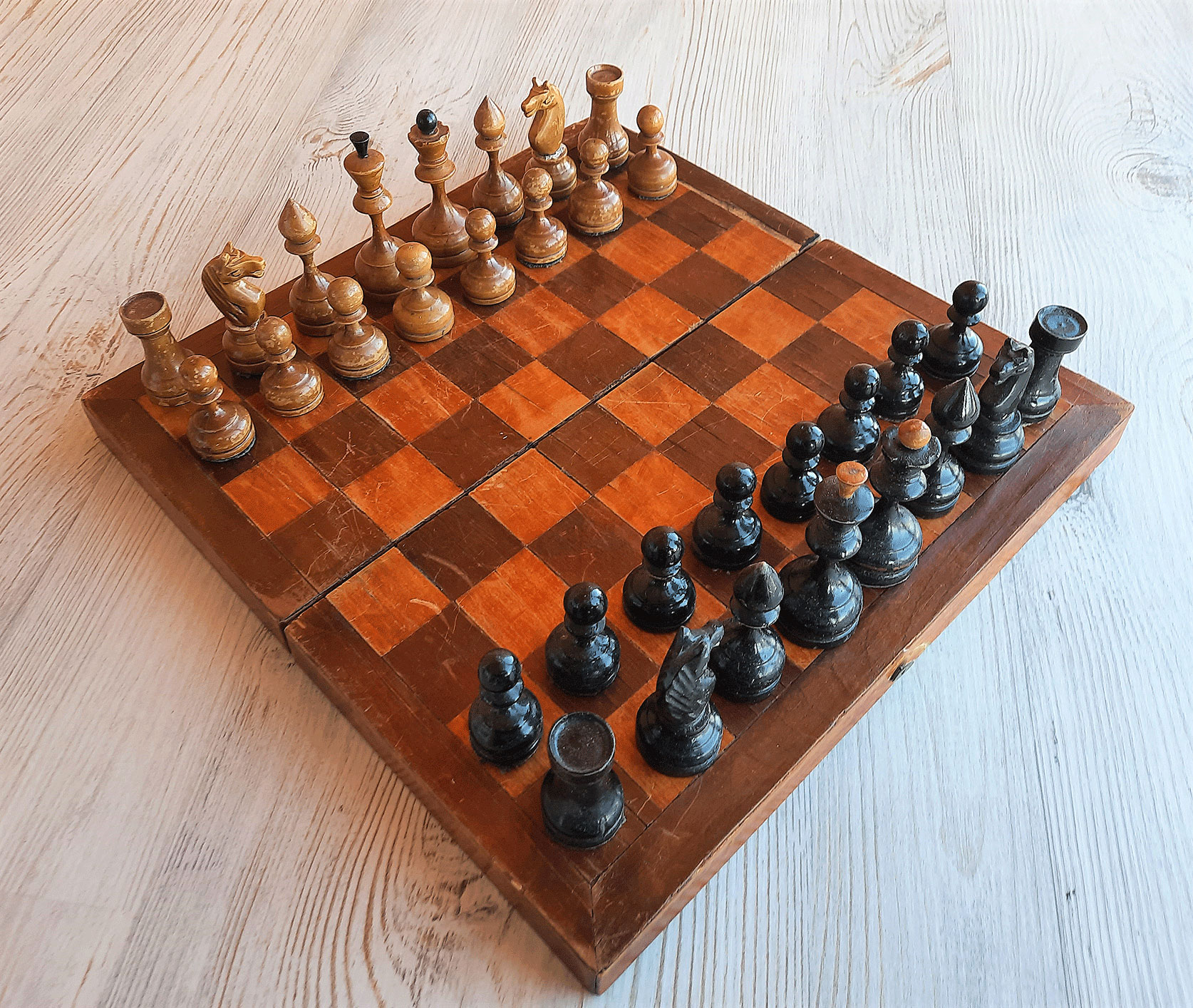 Vintage Soviet Wooden Chess cheapest Set with Folding Chess Board KH 6 cm, Vintage Travel Chess set 30x30cm from 1970's Made in USSR