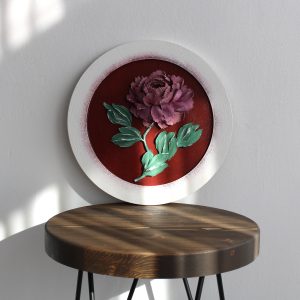 3D peony, original floral plaster sculpture, plaster flower art, palette knife painting, gift idea for her.