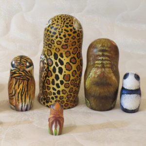 Nesting dolls national animals of BRICS countries wooden Russian matryoshka