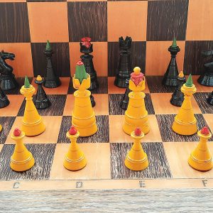 Antique Russian chess pieces Cannon Rook – wooden old Soviet vintage chessmen