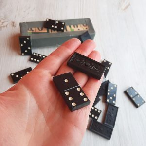 Soviet black tiles dominoes set – vintage Russian domino game
