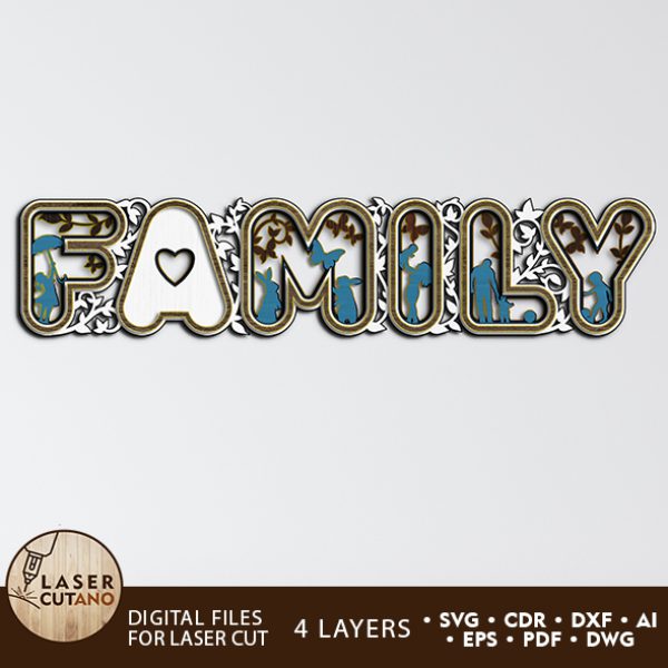 Multilayer Cut File FAMILY - Laser Cut Words, Wood Words