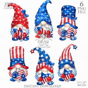 Patriotic Gnomes clipart 4th Of July Independence Day Stars Stripes