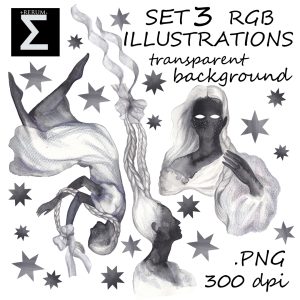 Clipart Illustrations Twin sisters Friends Art drawing patterns Watercolor painting DIY Make a design Template Crafts