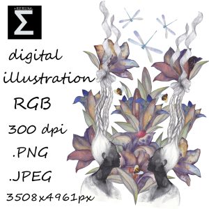 illustration gemini watercolor bees stars dragonflies nature