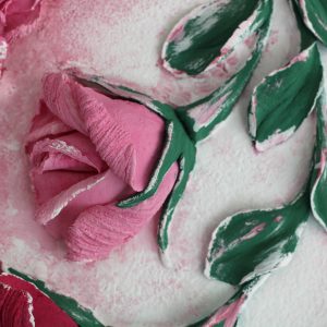Roses painting, plaster flower art, palette knife painting, floral bas relief, wall sculpture.