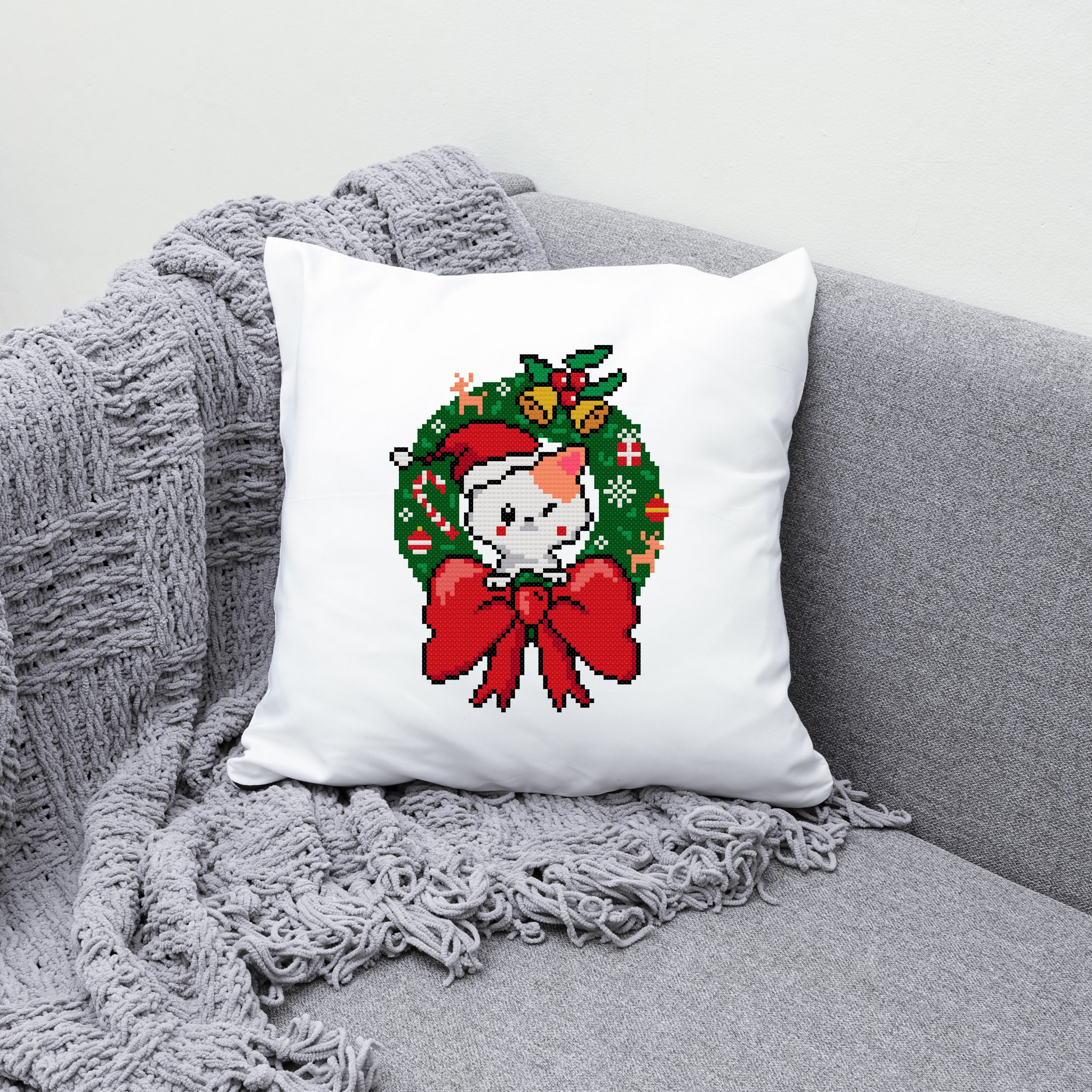 Christmas wreath cross stitch pattern PDF