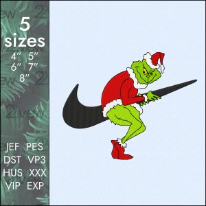 Nike Grinch Embroidery Design, steals the swoosh logo, 5 sizes