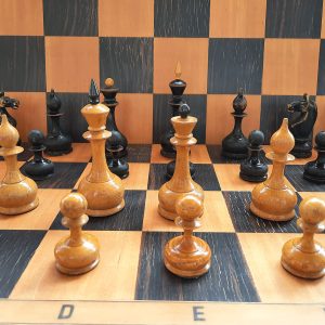 Old Soviet wooden chess pieces 1950s – vintage black brown chess pieces set USSR