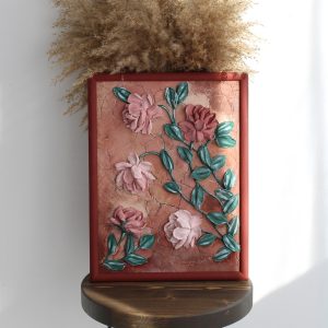 Roses painting, original floral plaster sculpture, plaster flowers, impasto painting, palette knife flowers.