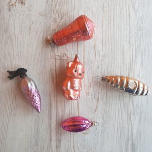 Russian vintage glass Christmas ornaments – five New Year Tree decor toys USSR