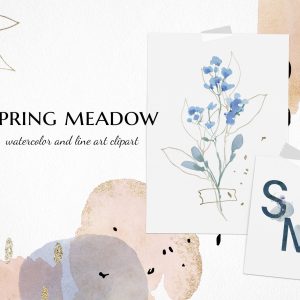 watercolor abstract clipart, wildflowers illustrations