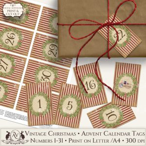 Xmas Advent Calendar tags December Daily 2.3x3.8 in Printable