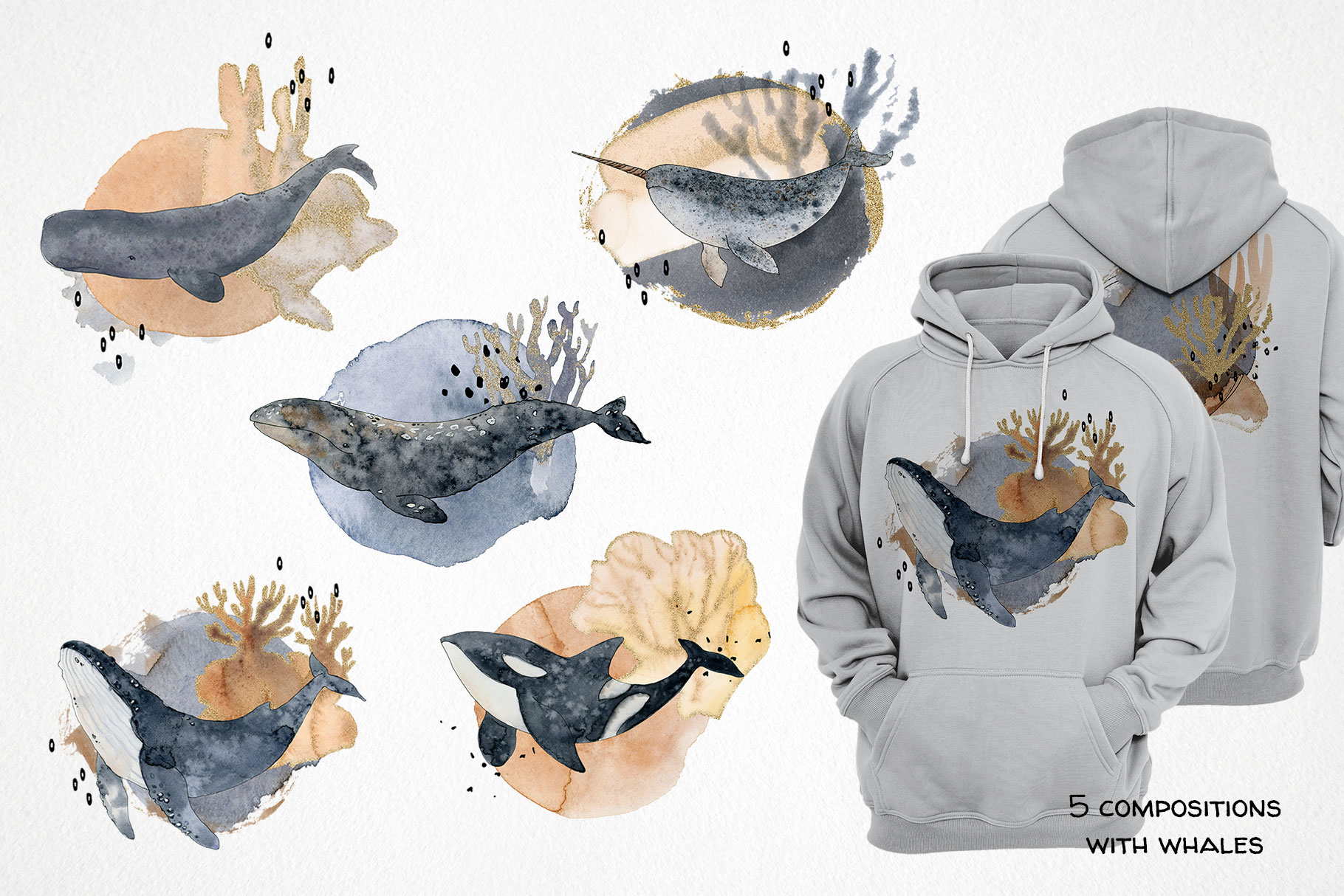 watercolor abstract ocean clipart, whale illustrations 3 watercolor abstract ocean clipart, whale illustrations - Image 3