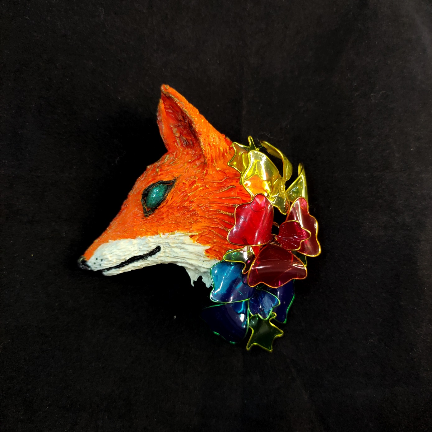 Fox in flowers brooch