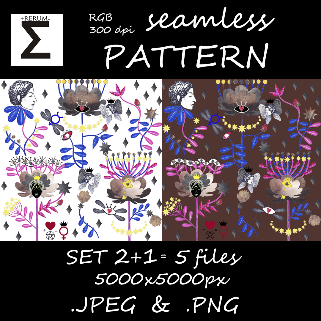 Seamless pattern Magic garden Flower astrology Stars eyes Design fabric Digital wallpaper Endless background Craft DIY