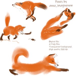 Funny autumn foxes clipart Cute watercolour digital png forest pet animals wood print creature