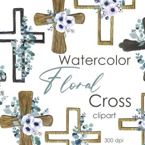 Watercolor clipart. Cross Easter Babtism png clipart Fl