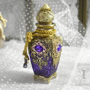 Lilac glass bottle for perfumes or aromatic oils dressing table decoration