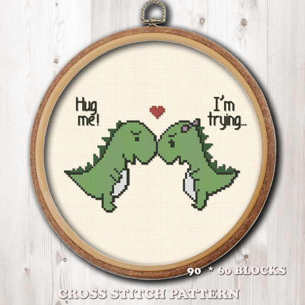 Dino love cross stitch pattern