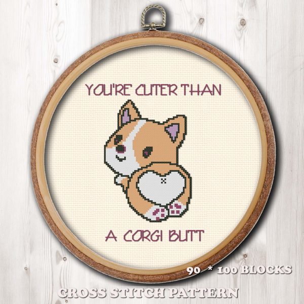 Corgi butt cross stitch pattern