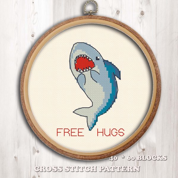 smiling shark cross stitch pattern