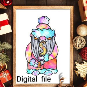 Colouring page new year gnome stained glass window