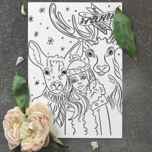 Colouring antistress page with new year deer