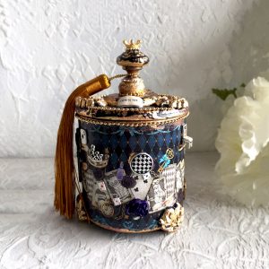 A unique and beautiful Blue box "Alice in Wonderland" is made in a grotesque style