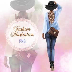 Home 1125 Fashion illustration – Girl in the jeans and sweater with bag dark tone