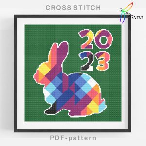 Cross stitch pattern CHRISTMAS RABBIT 2023 / Hand embroidery design Digital PDF file
