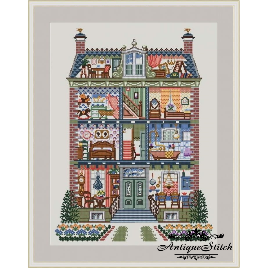 DollHouse 1 Cross Stitch Pattern PDF Miniature embroidery