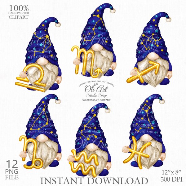 Zodiac Signs Gnome Clip Art. Cute Characters.