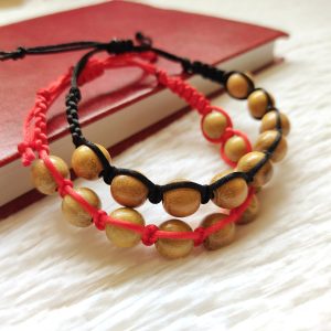 Acacia wood braided Shamballa Bracelet, macrame bracelet 9 beads