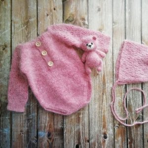 Set with teddy bear, angora, size newborn