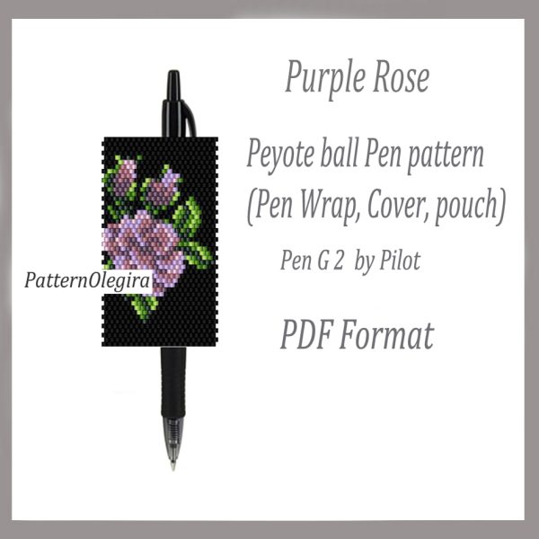 PURPLE ROSE Bead pattern PDF file Bead Rose pen wraps Bead flower cover pen Olegirabeadpatterns