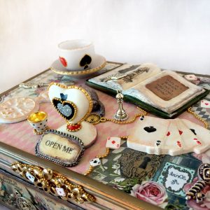 Wooden miniature handmade box "Alice in Wonderland". Jewelry Box, Cheshire cat Storage, Mad Hatter box, White rabbit box, Pink Ring Holder