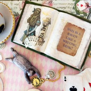 Pink jewelry box, Alice in Wonderland, Cheshire Cat, White Rabbit