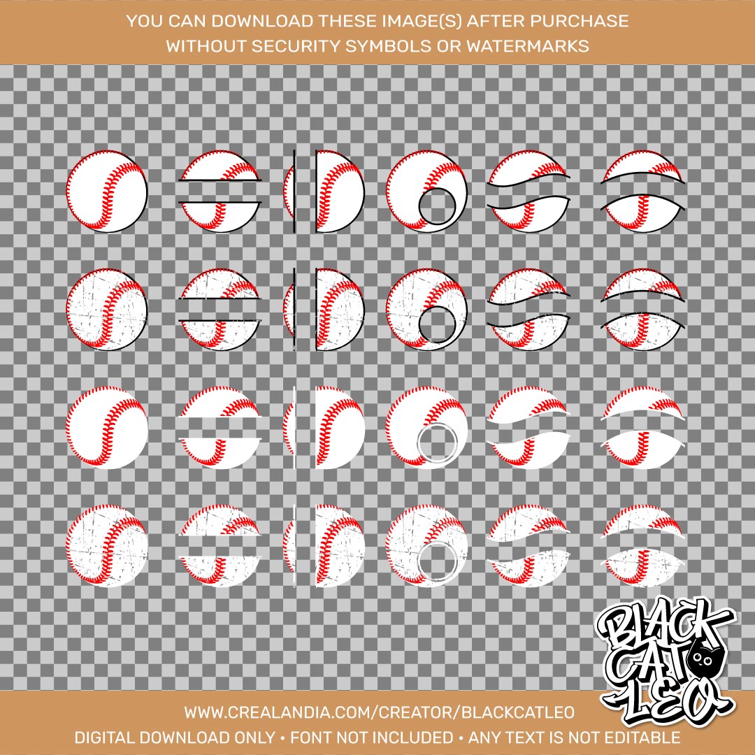 Baseball SVG, Distressed Split Baseball, Softball