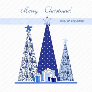 Chinoiserie Merry Christmas blue trees