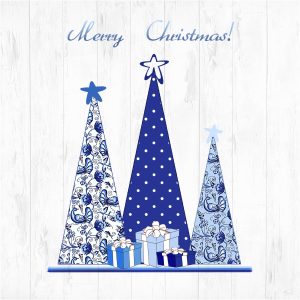 Chinoiserie Merry Christmas blue trees