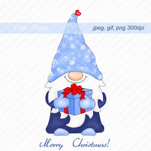 Chinoiserie Christmas blue gnome clipart
