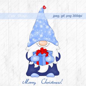 Chinoiserie Christmas blue gnome clipart Merry Christmas gnome digital download